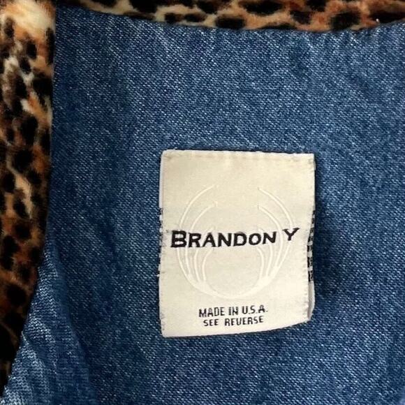 Vintage Brandon Y Size 8 Blue Jean Denim Jacket Leopard Print Faux Fur Collar - Picture 6 of 7
